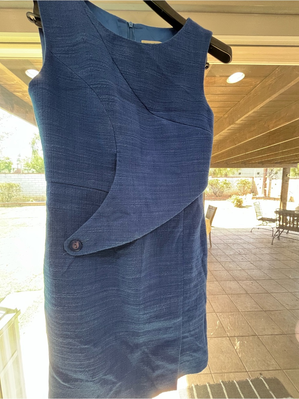 Sleeveless Textured Blue Sheath Dress